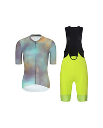 RIVANELLE Cyklistický krátky dres a krátke nohavice - COSMA - žltá/čierna/fialová/zlatá